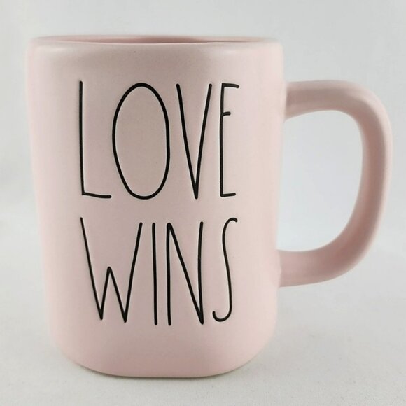 ⭐️2/ $50⭐️ Rae Dunn Artisan  Ceramic Mug Pastel Pink Large Letters LOVE WINS - Picture 1 of 10